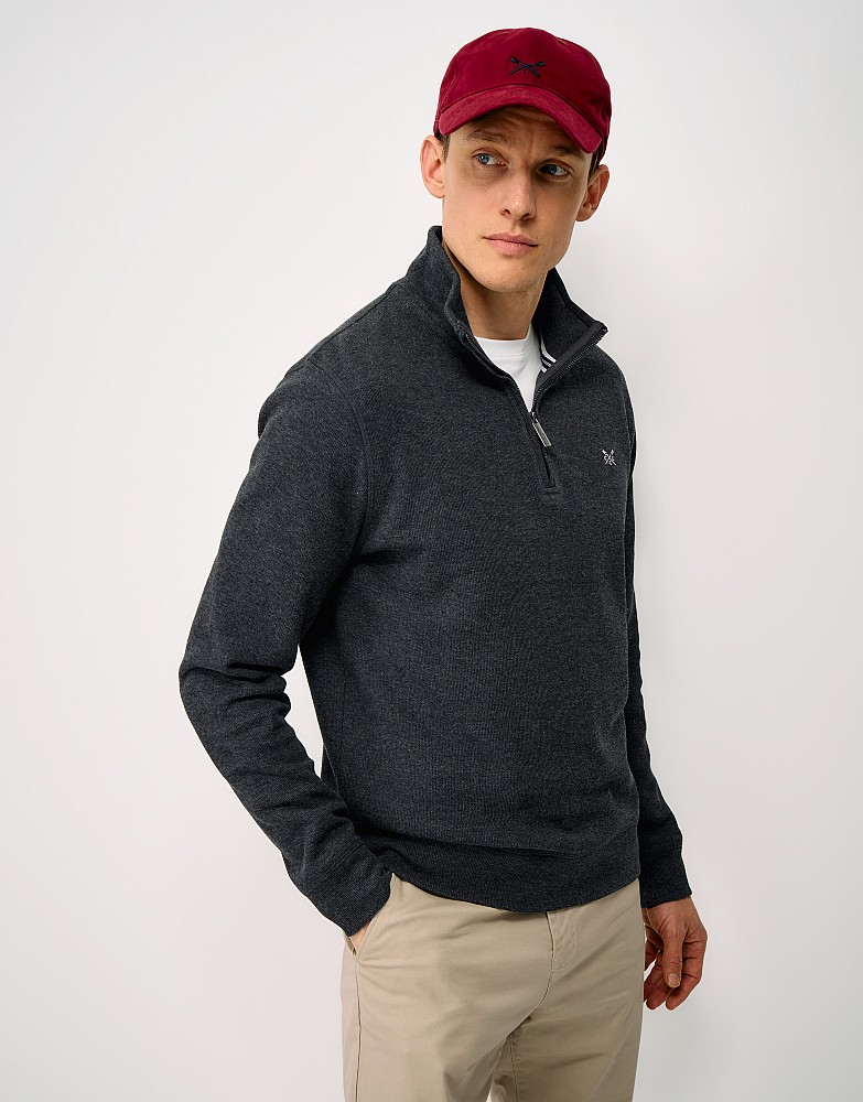 French Rib Half Zip Jumper in Charcoal Marl