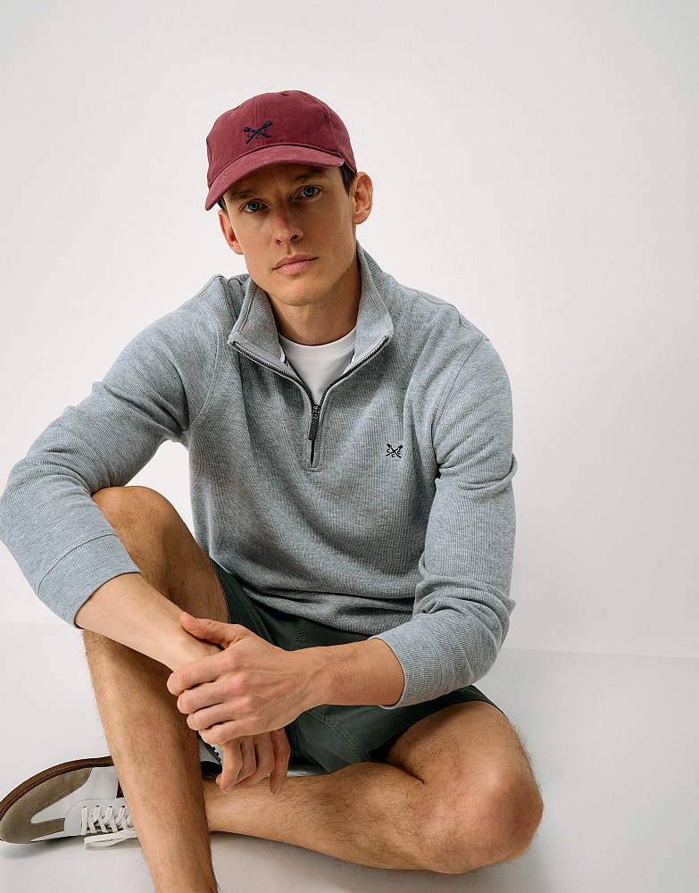 French Rib Half Zip Jumper in Grey Marl