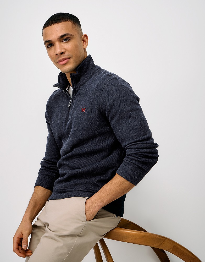 French Rib Half Zip Jumper in Navy Marl