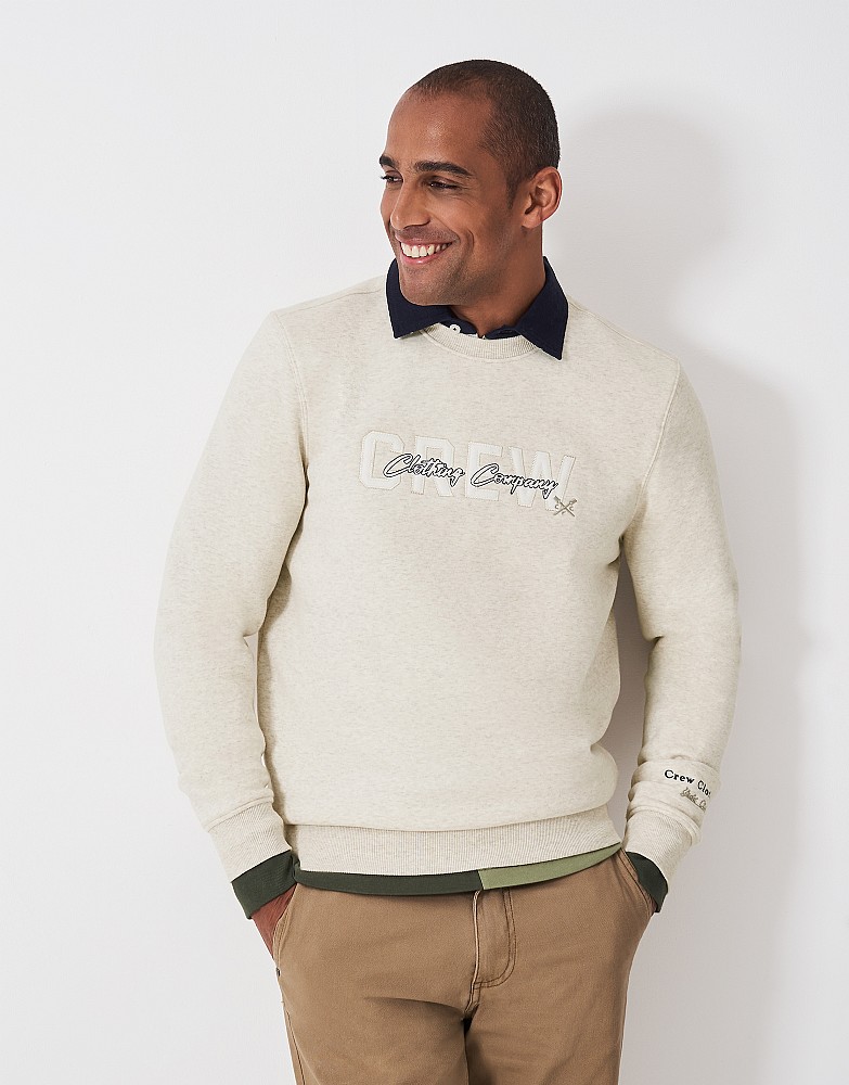 Men's Graphic Crew Neck Sweatshirt in Beige Marl from Crew Clothing