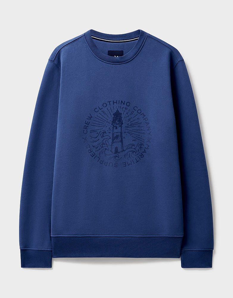 Lighthouse Graphic Crew Neck Sweatshirt in Dark Blue