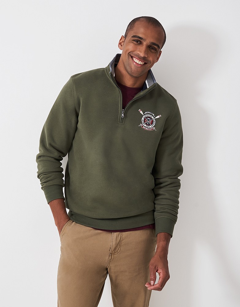 Salcombe Crest Embroidered Half Zip in Olive