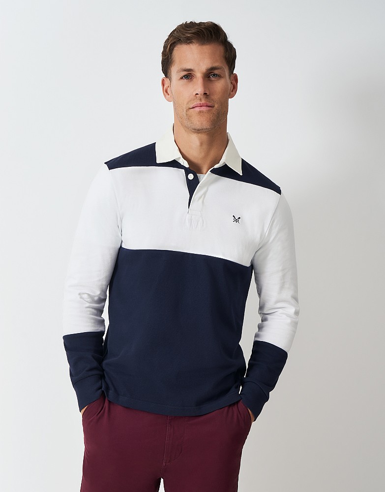 Cut and Sew Rugby Shirt in Navy and White