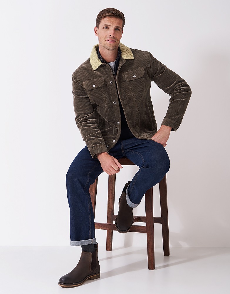 Corduroy Faux Shearling-Lined Jacket in Brown