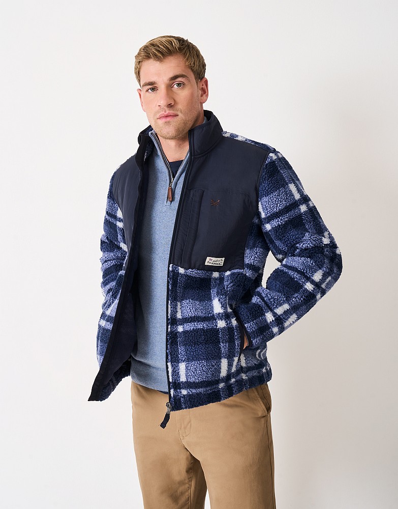 Printed Borg Jacket in Navy Check
