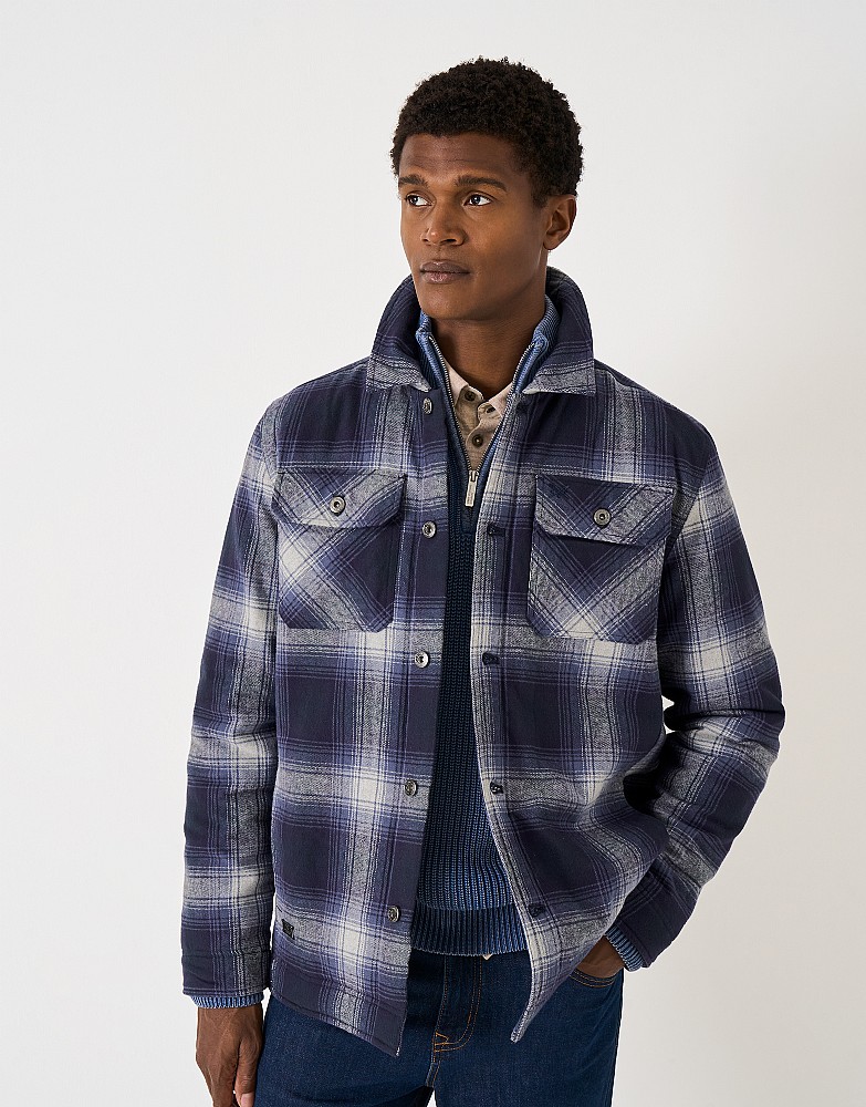 Borg Lined Check Flannel Shacket in Grey and Blue