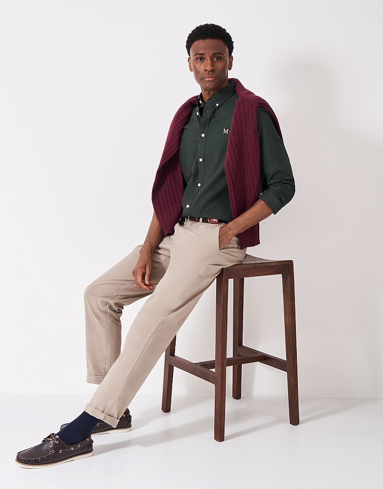 Cotton Striped Oxford Shirt in Black and Forest Green