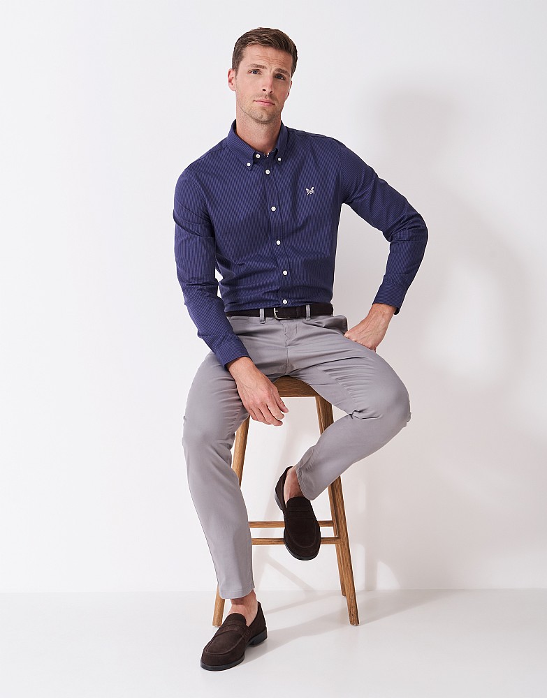 Cotton Striped Oxford Shirt in Blue and Navy