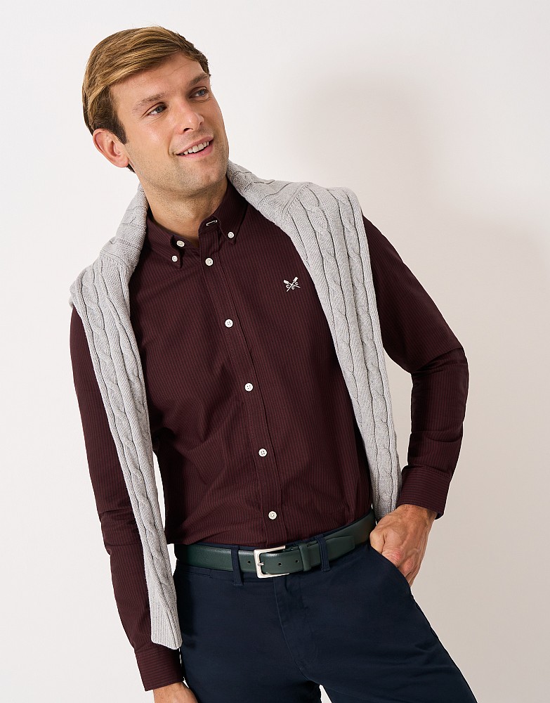 Cotton Striped Oxford Shirt in Burgundy and Black