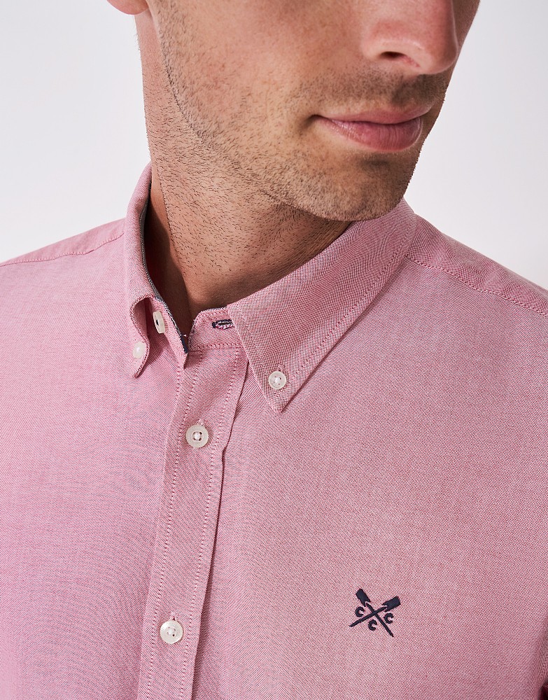 Slim Fit Striped Oxford Shirt in Red and White