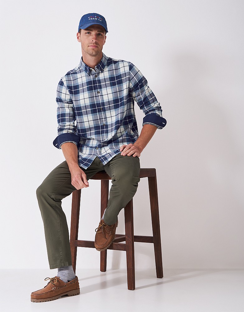 Classic Fit Multi Check Flannel Shirt in White, Navy and Blue