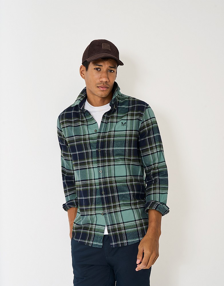 Classic Fit Spencer Tartan Check Flannel Shirt in Navy and Green