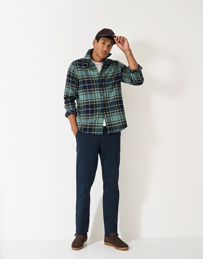 Men's Classic Fit Flannel Shirt in Navy and Green from Crew Clothing