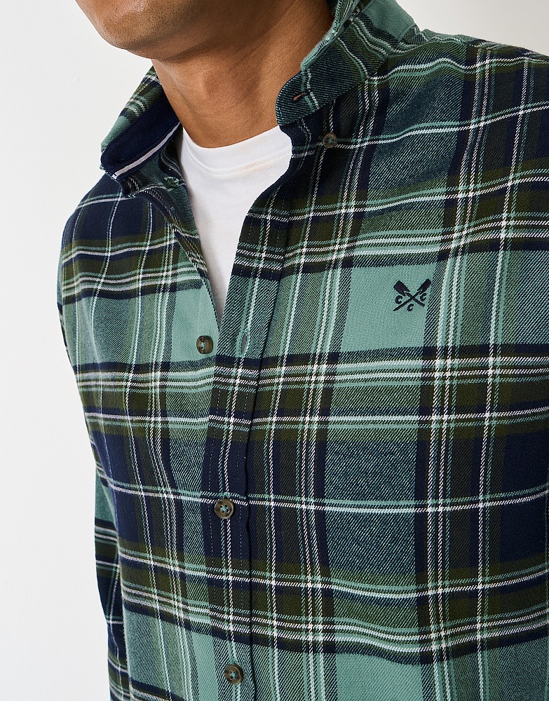 Men's Classic Fit Flannel Shirt in Navy and Green from Crew Clothing