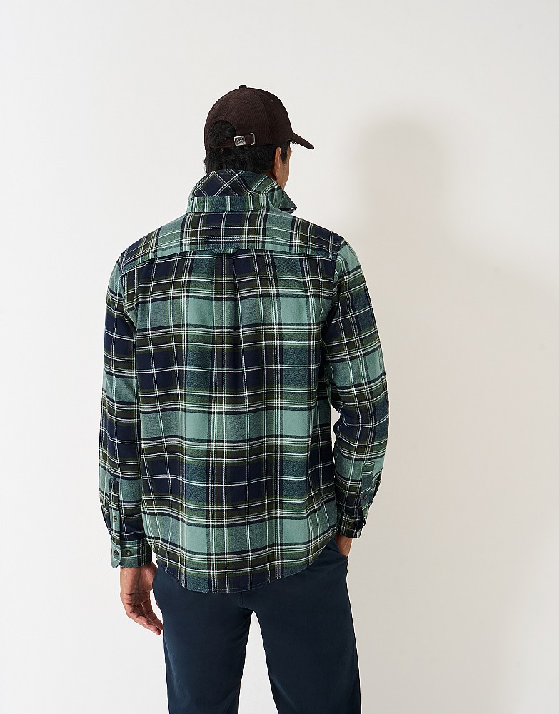 Men's Classic Fit Flannel Shirt in Navy and Green from Crew Clothing