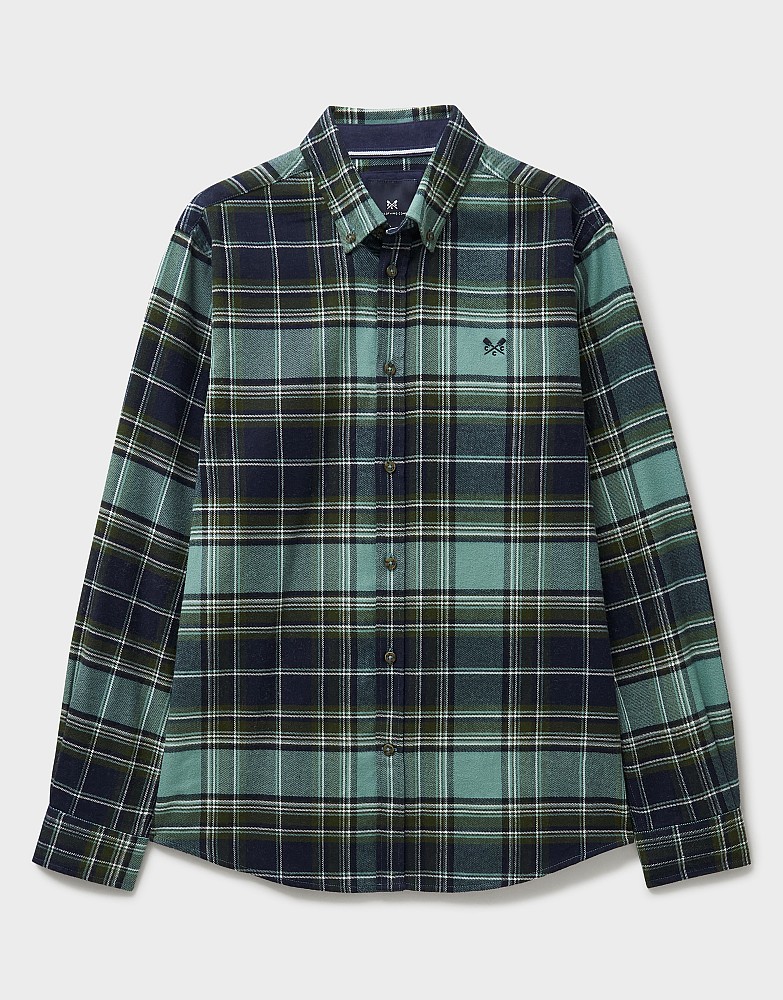 Men's Classic Fit Flannel Shirt in Navy and Green from Crew Clothing