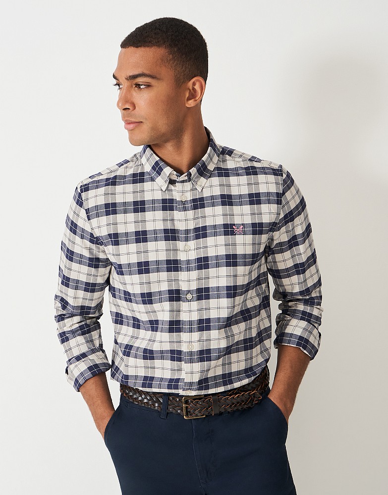 Hurst Check Oxford Shirt in White and Navy