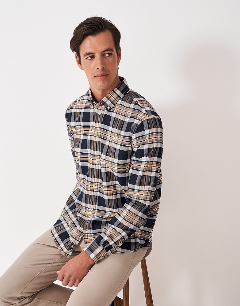 Classic Fit Check Oxford Shirt in Navy
