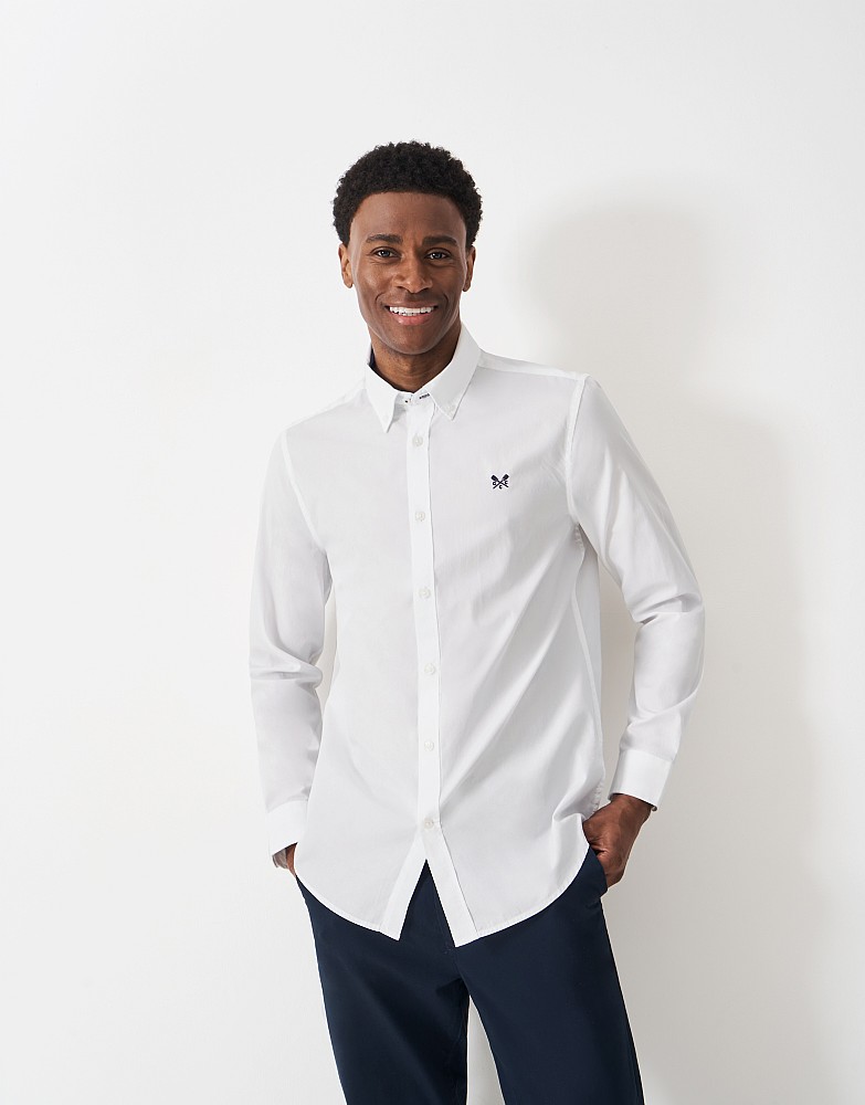 Plain Poplin Slim Fit Shirt in White - white