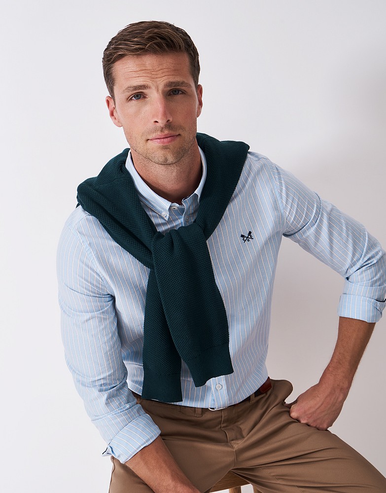 Slim Fit Timsley Stripe Oxford Shirt in Blue and White