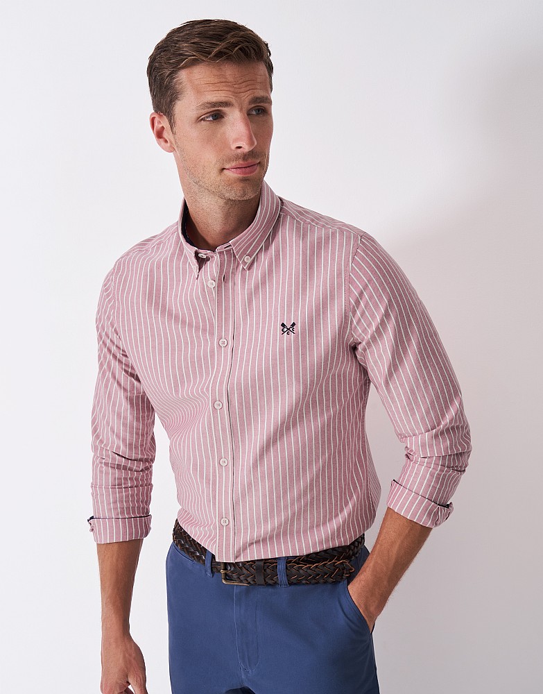 Slim Fit Timsley Stripe Oxford Shirt in Cherry and White