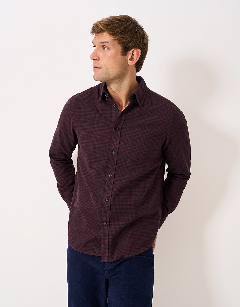 Prince of Wales Check Cotton Flannel Shirt in Burgundy and Navy