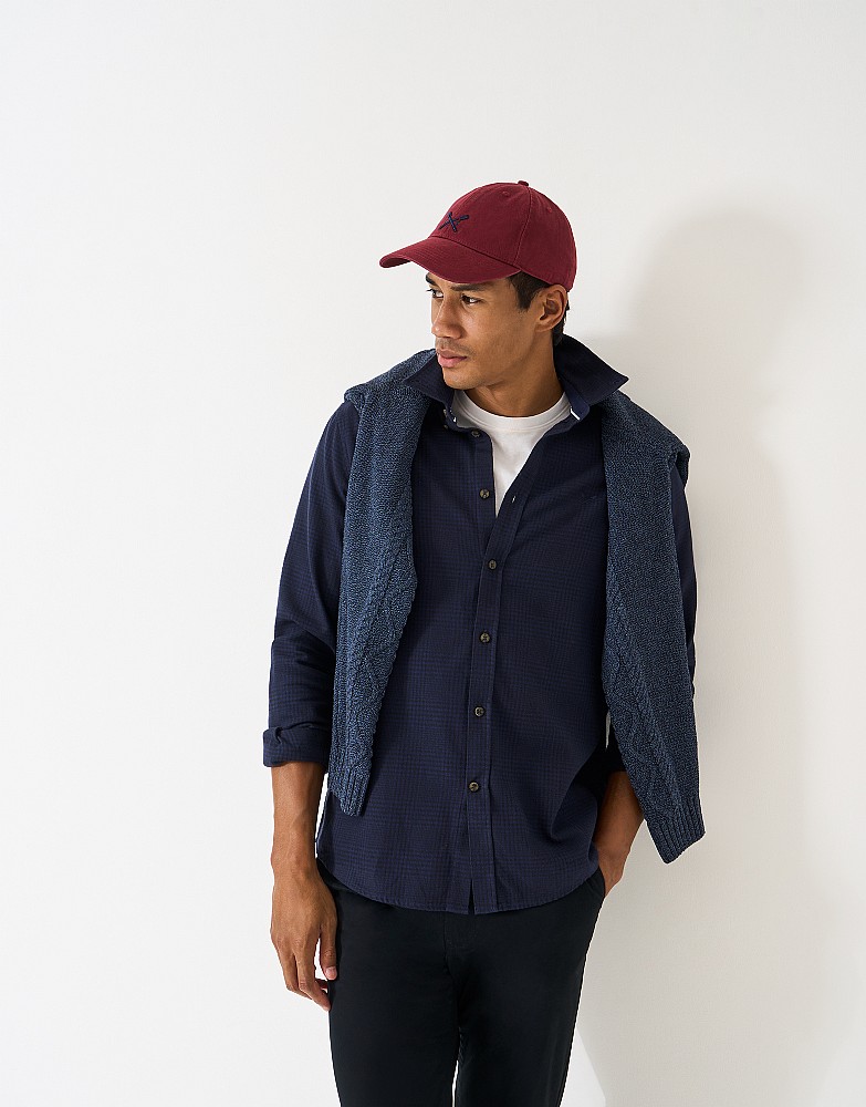 Prince of Wales Check Cotton Flannel Shirt in Navy and Blue