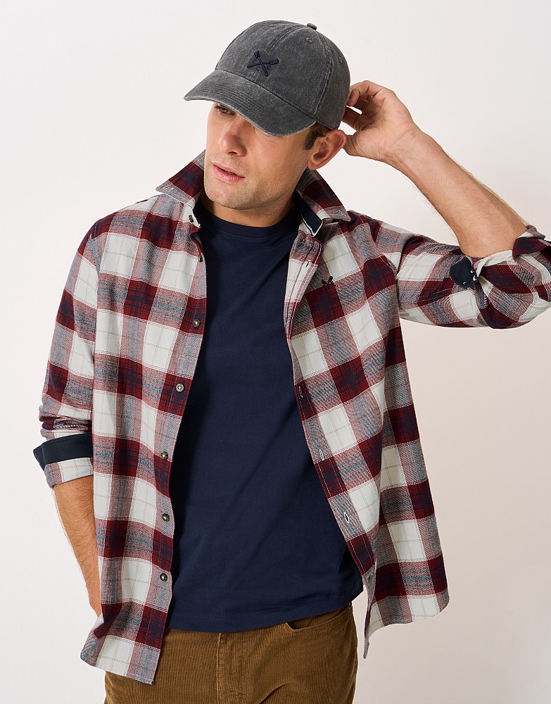 Classic Fit Berwick Check Flannel Shirt in White, Red and Navy