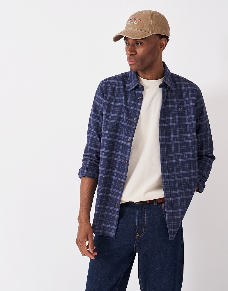 Classic Fit Check Flannel Shirt in Indigo