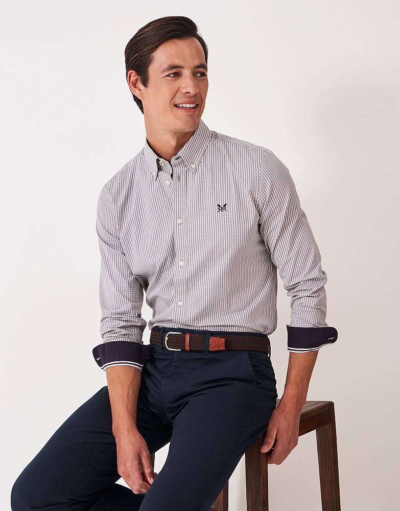 Slim Fit Check Poplin Shirt in Grey