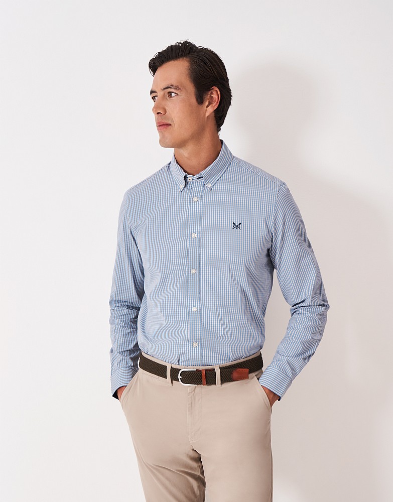 Slim Fit Check Poplin Shirt in Grey White