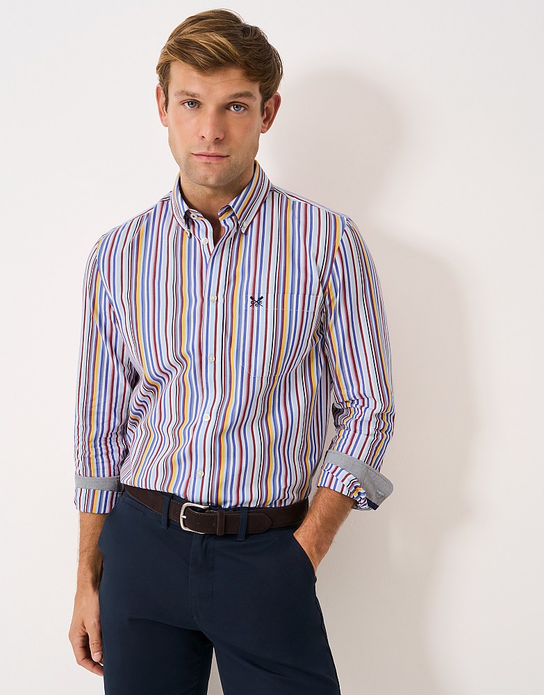 Classic Tonal Stripe Poplin Shirt in White & Blue