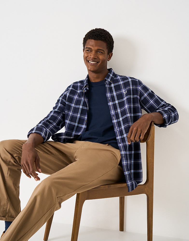 Classic-Fit House Check Flannel Shirt in Dark Navy, Blue & White