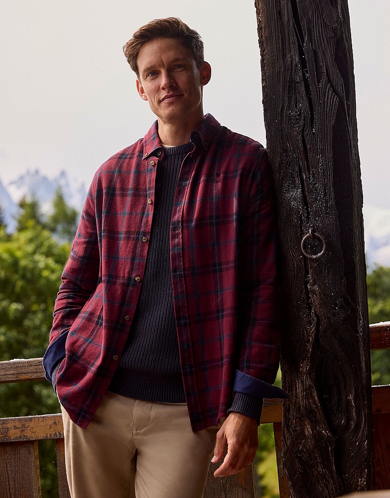 Classic-Fit House Check Flannel Shirt in Red