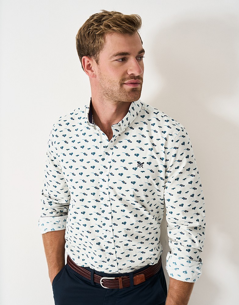 Classic Fit Vintage Car Shirt in Cream