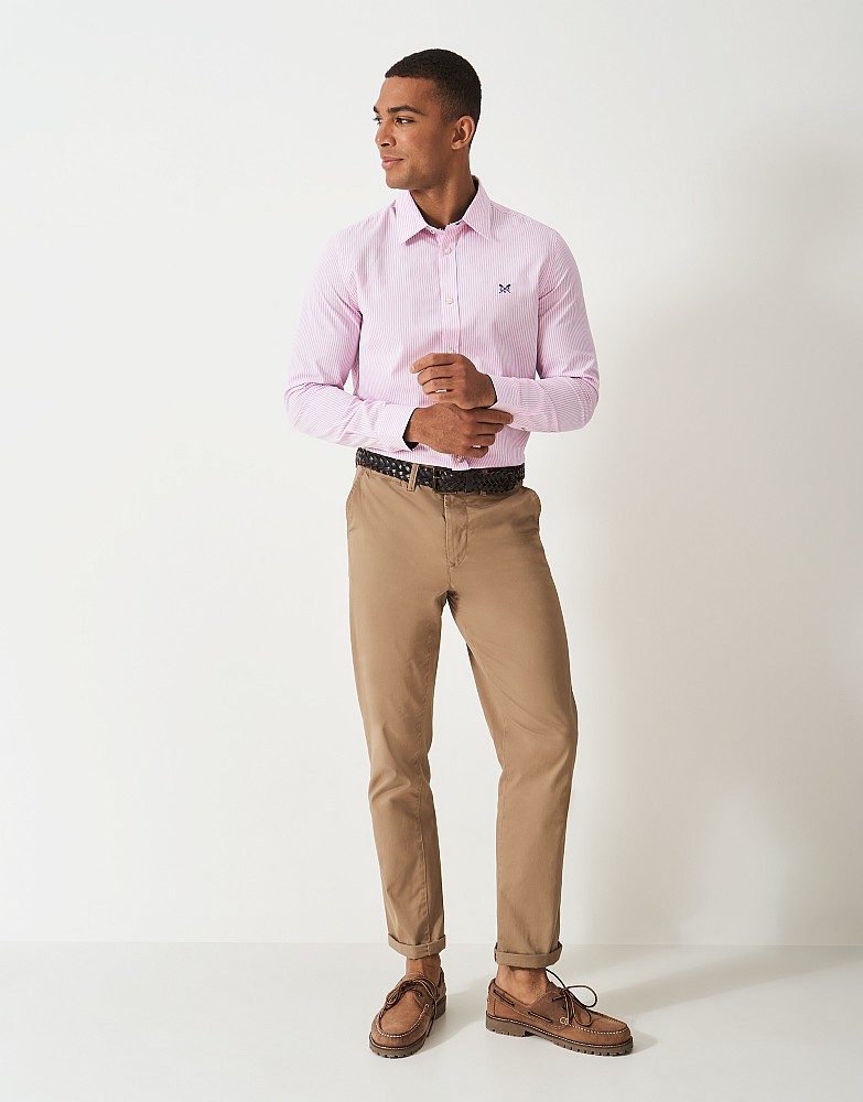 Slim Fit Cotton Poplin Shirt in Pink and White Pinstripe