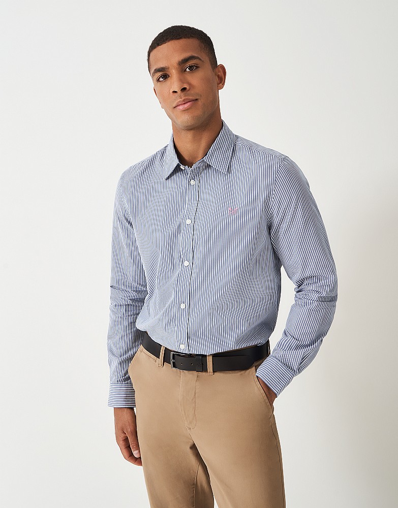 Classic-Fit Pinstripe Poplin Shirt in Indigo Blue & White