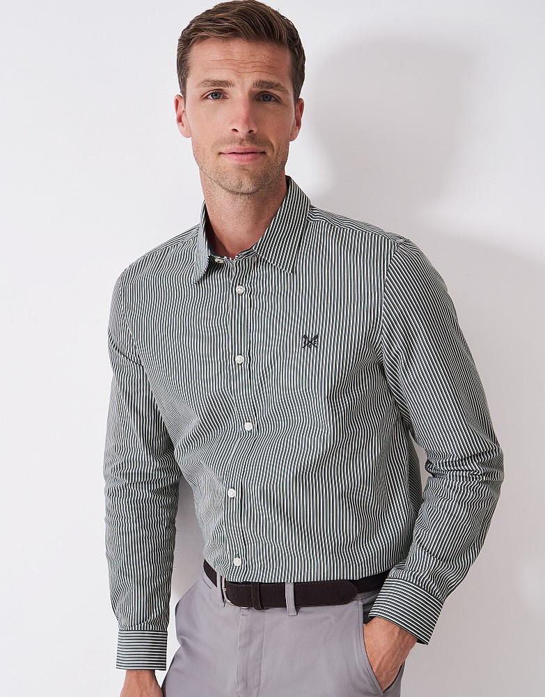 Classic-Fit Pinstripe Poplin Shirt in Forest Green
