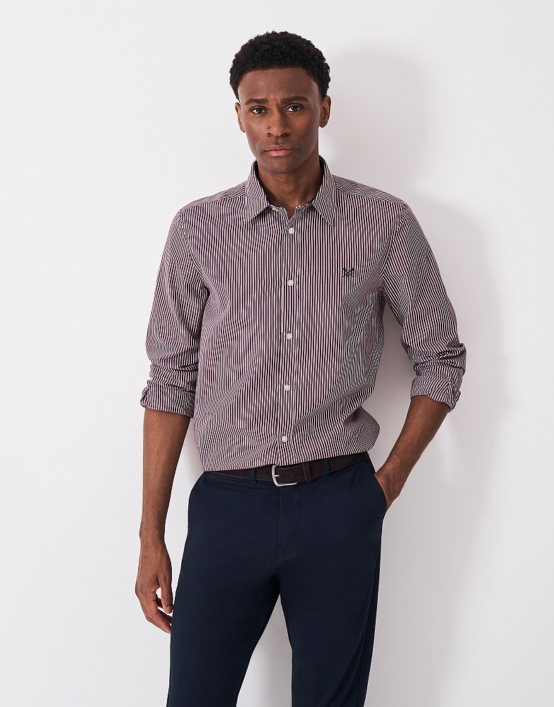 Classic-Fit Pinstripe Poplin Shirt in Burgundy Red & White