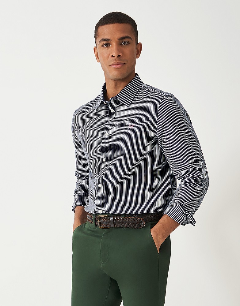 Classic-Fit  Pinstripe Poplin Shirt in Navy Blue & White