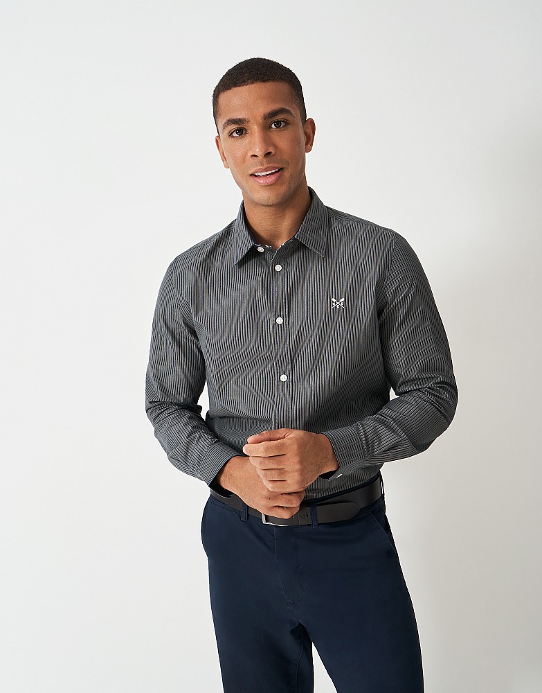 Classic-Fit Pinstripe Poplin Shirt in Navy & Grey