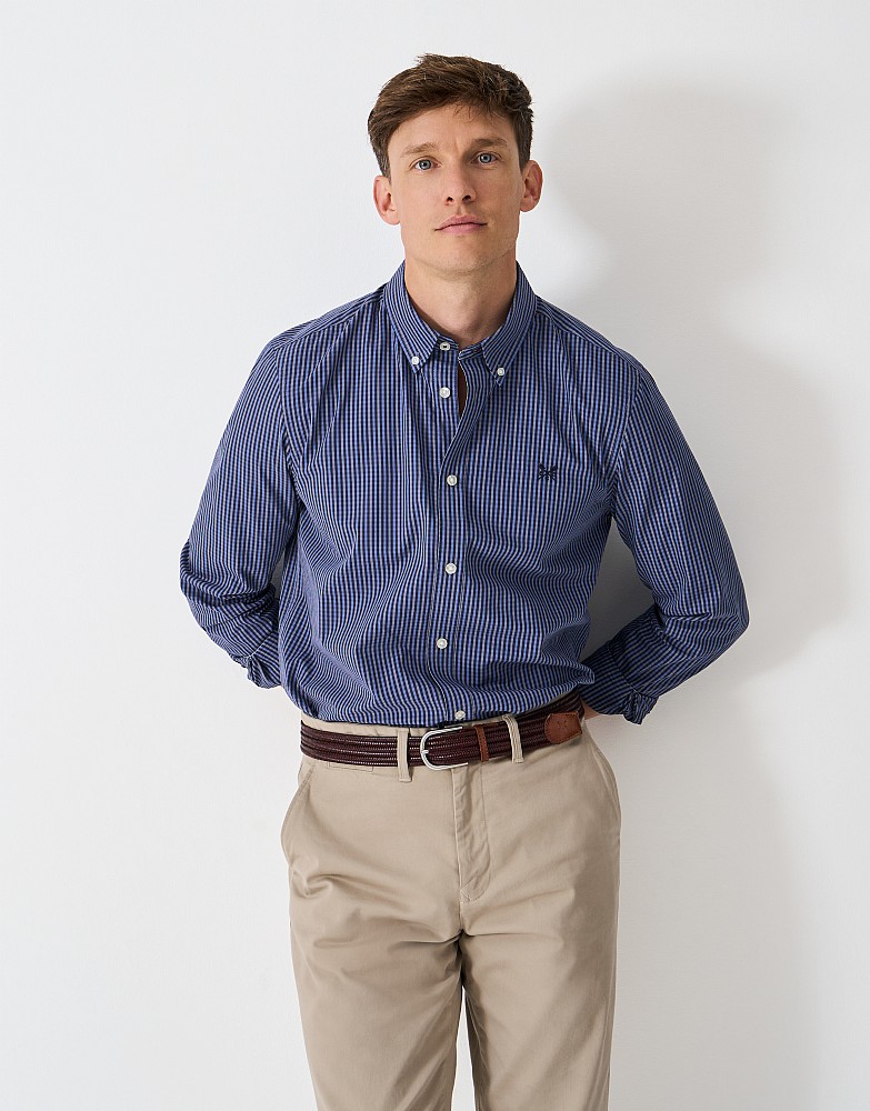 Micro Gingham Classic Fit Shirt in Navy & Gray