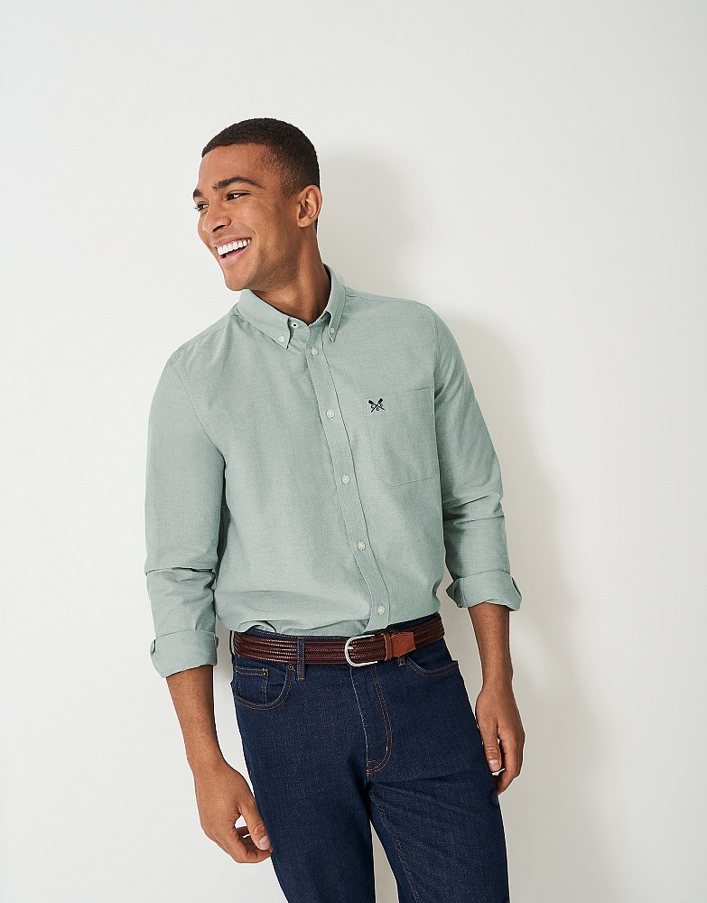 Classic Fit Crew Classic Oxford Shirt in Green and White