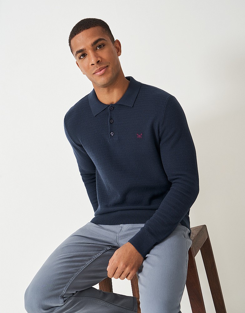 Pique Knitted Polo Shirt in Navy