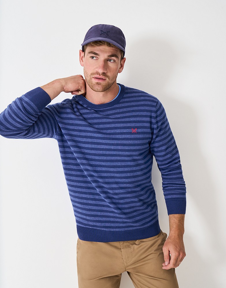 Striped Cotton Crew Neck Jumper in Blue