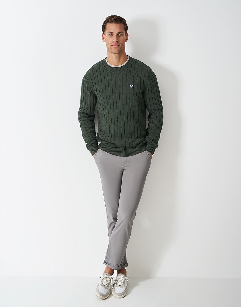 Crew Neck Oarsman Jumper in Dark Green - dark green