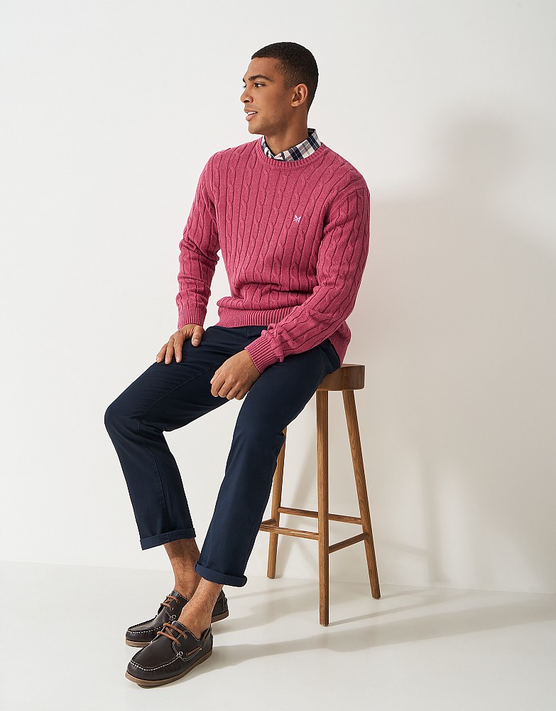 Crew Neck Oarsman Jumper in Deep Pink - pink