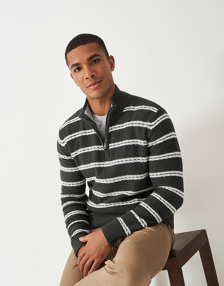 Rope Detail Half Zip Sweatshirt in Dark Green