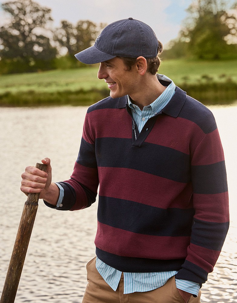 Knitted Cotton Rugby in Navy & Burgundy Stripes