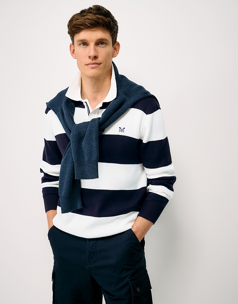 Knitted Cotton Rugby in Navy & White Stripes